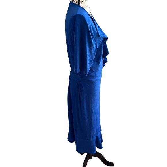The Limited Royal Blue Wrap Dress w/ Tie Size XL  Ruffles Half Sleeve Stretchy - Picture 4 of 10